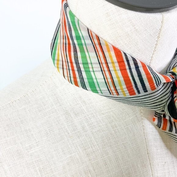 Vintage Striped Square Scarf MCM Mod Retro Polyester Japan - Picture 4 of 14